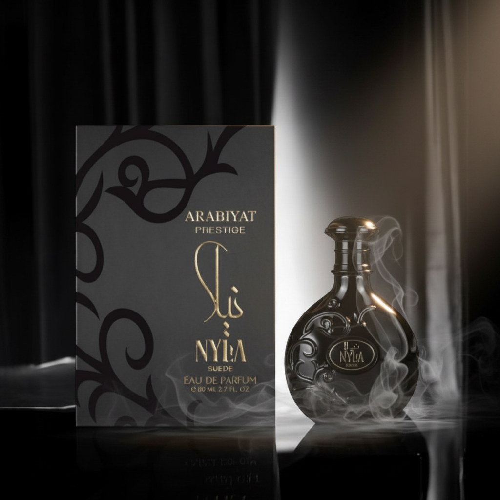 Arabiyat Prestige Nyla Suede – Dark Editorial Render